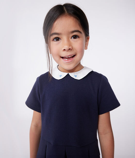 Kurzärmeliges Kinder-Kleid aus einfarbiger Baumwolle  blau SMOKING