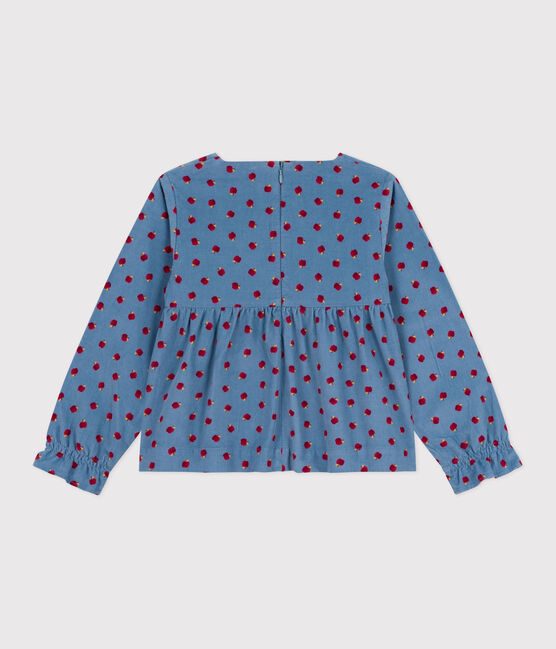 Langärmeliges Kinder-Bluse aus gemustertem Fein-Cord. blau ADRIATIC/ MULTICO