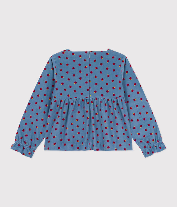 Lang&auml;rmeliges Kinder-Bluse aus gemustertem Fein-Cord. blau/vielfarbig
