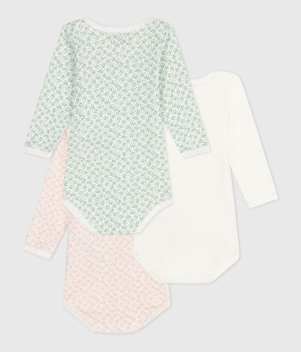 3er-Set lang&auml;rmelige Baby-Bodys aus Baumwolle mit Blumenmotiv vielfarbig