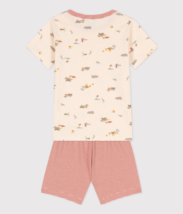Kinder-Kurzpyjama aus Baumwolle mit Tiermotiv naturfarben/vielfarbig