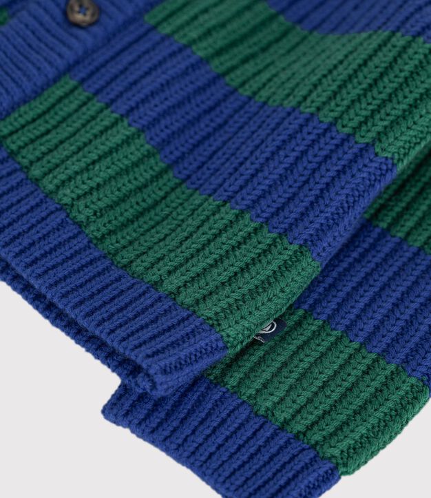 Baby-Cardigan aus Woll- und Baumwollstrick mit Streifen vielfarbig/gr&uuml;n