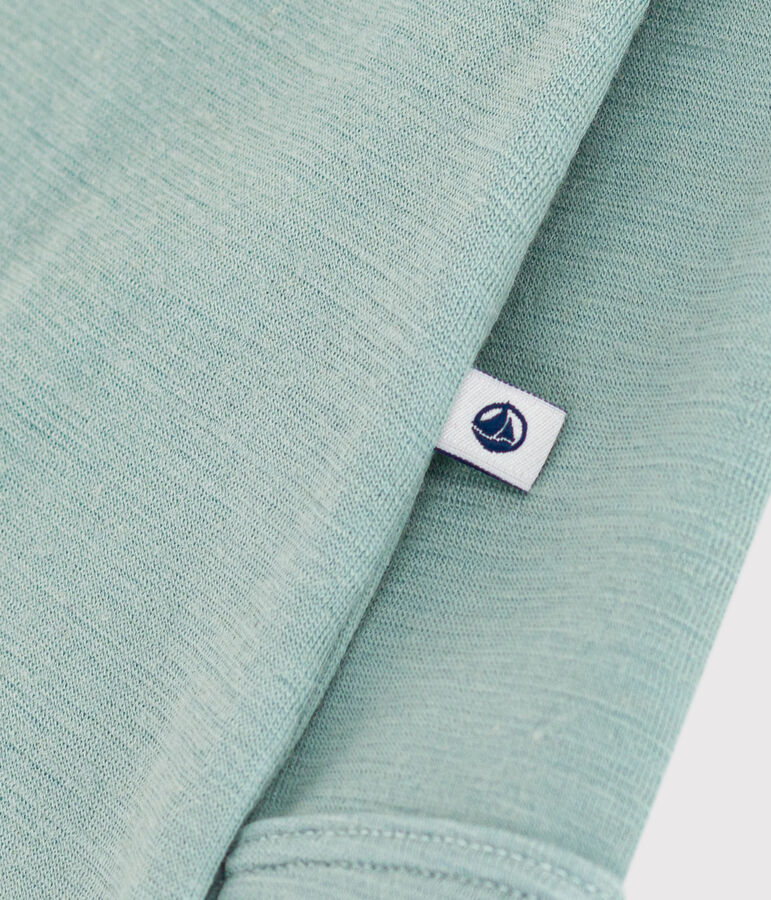 Baby-Body mit langen Beinen aus Wolle und Baumwolle gr&uuml;n PAUL