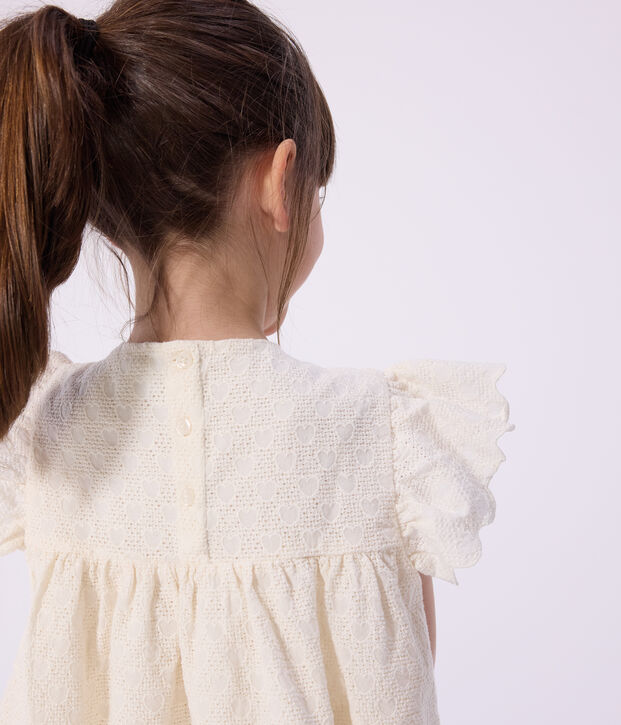 Kurz&auml;rmelige Kinder-Bluse aus Baumwolle mit Herzmotiven weiss