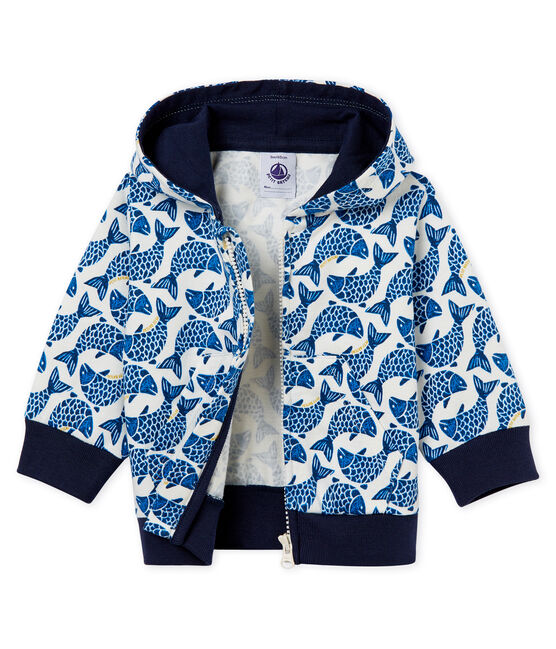 Gemustertes baby-kapuzenSweatshirt aus jersey mit reissverschluss jungen weiss MARSHMALLOW/weiss MULTICO