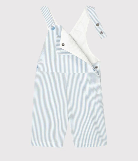 Gestreifte Baby-Kurzlatzhose für Jungen blau ACIER/weiss MARSHMALLOW