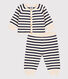 Zweiteiliges Baby-Set aus Woll- und Baumwoll-Strick mit Marinestreifen