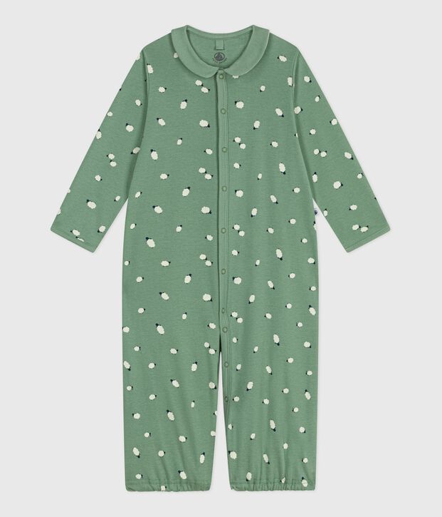 Baby Kombi-Overall mit Kragen aus bedruckter Baumwolle gr&uuml;n/vielfarbig