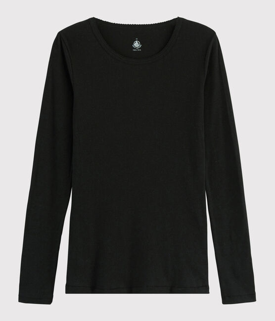 Damen-T-Shirt aus Wolle und Baumwolle schwarz NOIR