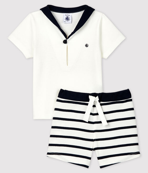 Zweiteiliges Baby-Set f&uuml;r Jungen weiss/blau