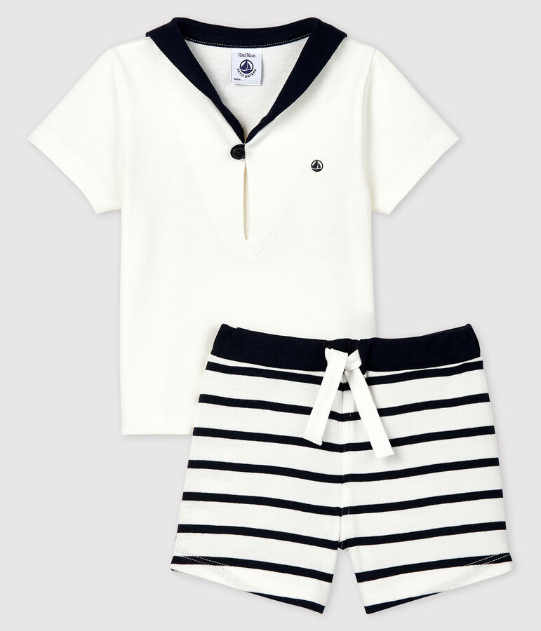 Zweiteiliges Baby-Set f&uuml;r Jungen weiss/blau