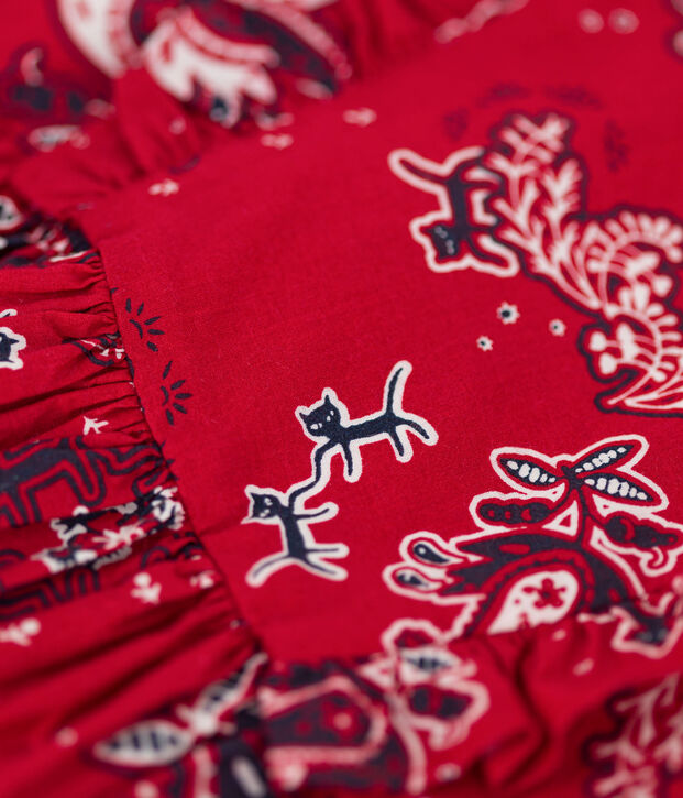 Kurz&auml;rmeliges Kinderkleid aus Popeline f&uuml;r M&auml;dchen rot/vielfarbig