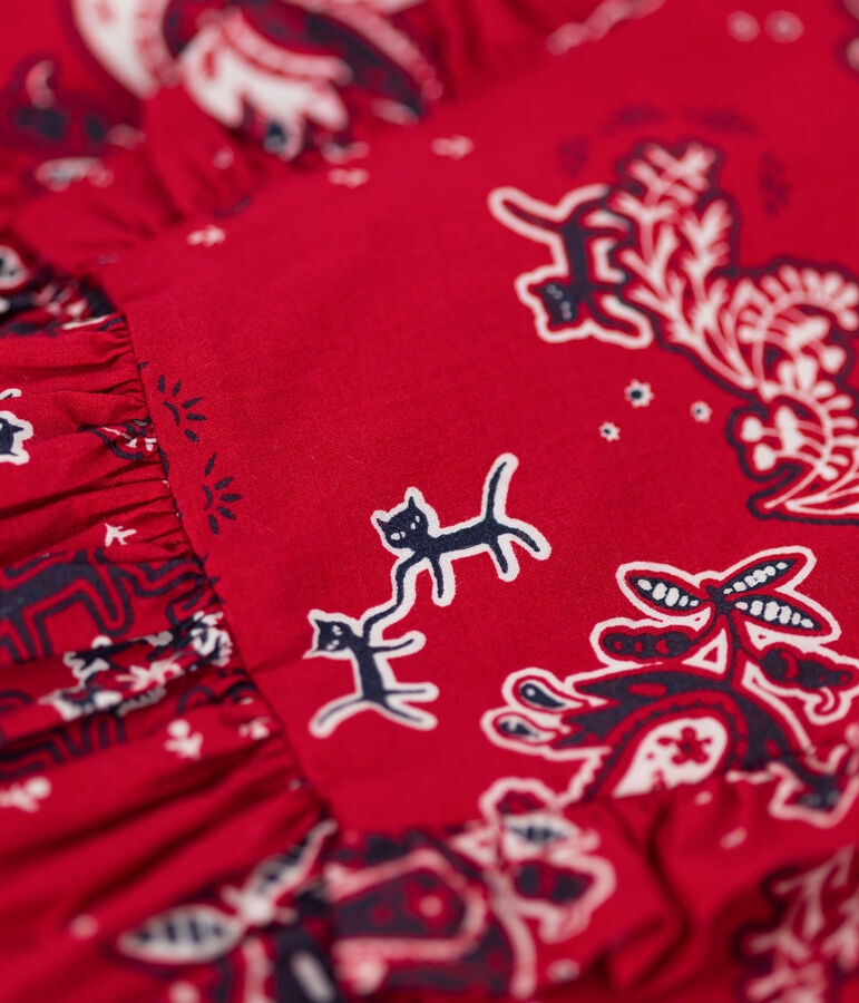 Kurz&auml;rmeliges Kinderkleid aus Popeline f&uuml;r M&auml;dchen rot/vielfarbig