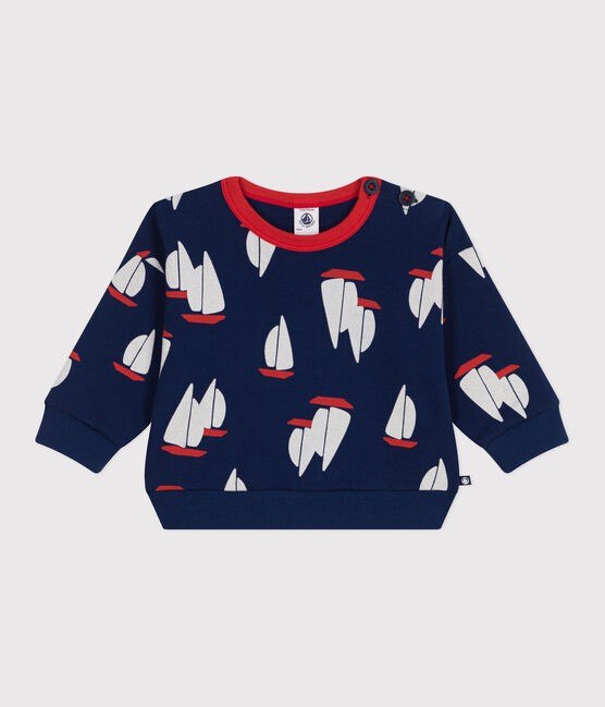 Baby-Sweatshirt aus Baumwolle mit großem Schiffmotiv blau MEDIEVAL/weiss MULTICO