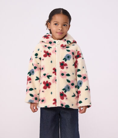 Kapuzenjacke f&uuml;r Kinder aus Sherpa mit Blumenmuster