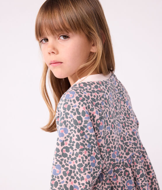 Langärmeliges Kinder-Kleid aus Baumwolle rosa JOLI/weiss MULTICO
