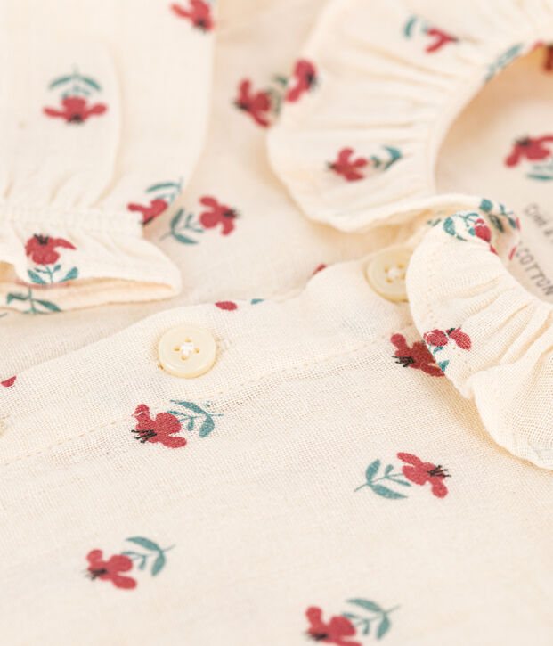 Lang&auml;rmelige Babybluse aus Musselin-Stoff naturfarben/vielfarbig