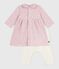 Baby-Kleid mit Kragen Blumen- und Herzmotiv und dazu passende Leggings aus Baumwolle rosa JOLI/weiss MULTICO