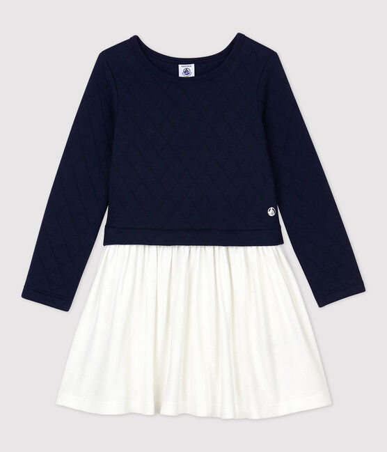 Langärmeliges Kinder-Kleid aus Doppeljersey für Mädchen blau SMOKING/weiss MULTICO