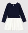 Langärmeliges Kinder-Kleid aus Doppeljersey für Mädchen blau SMOKING/weiss MULTICO