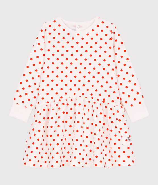 Baby-Kleid aus Molton für Mädchen weiss MARSHMALLOW/ CAROTTE