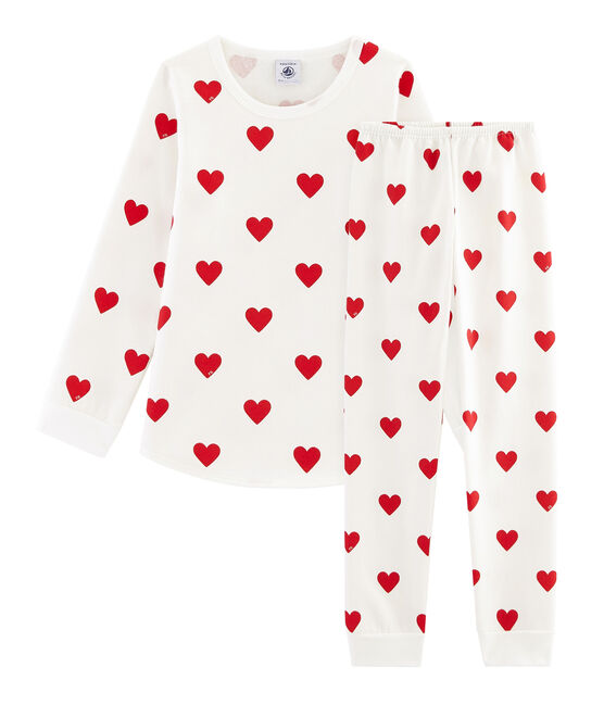 Molton-Pyjama für kleine Mädchen-Jungen weiss MARSHMALLOW/rot TERKUIT