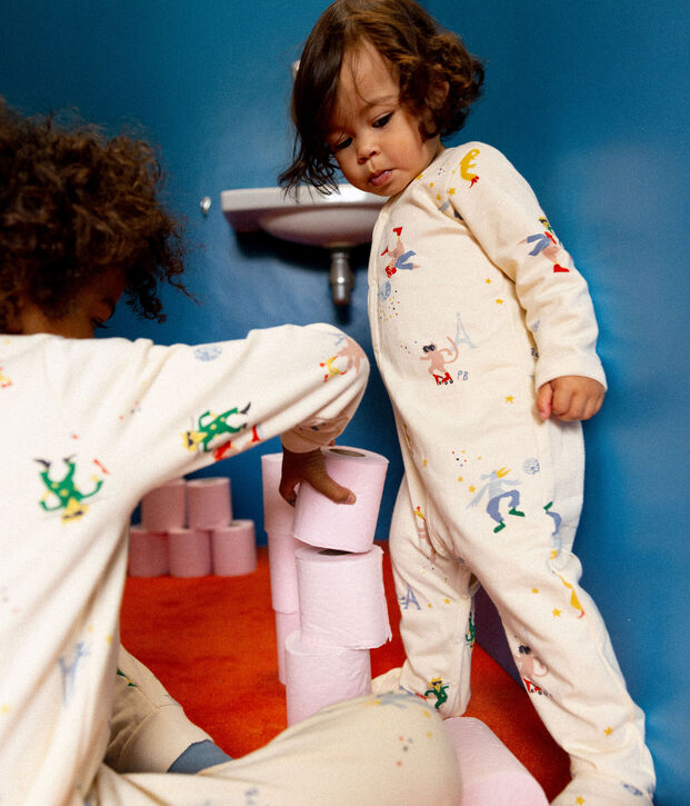 Baby-Strampler Paris aus Molton naturfarben/vielfarbig