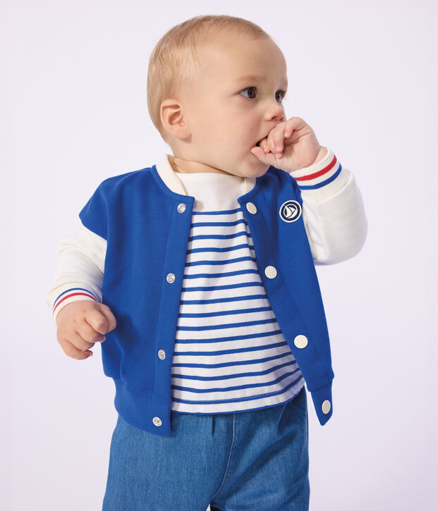 Baby College-Jacke aus Baumwolle im Colorblock blau/naturfarben
