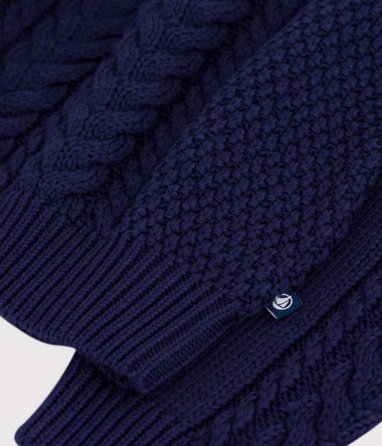 Kinder-Pullover mit Stehkragen aus einfarbiger Baumwolle blau