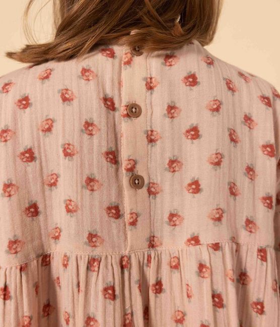 Langärmeliges Kleid mit Blumenprint aus Baumwollgaze für Kinder/Mädchen rosa SALINE/weiss MULTICO