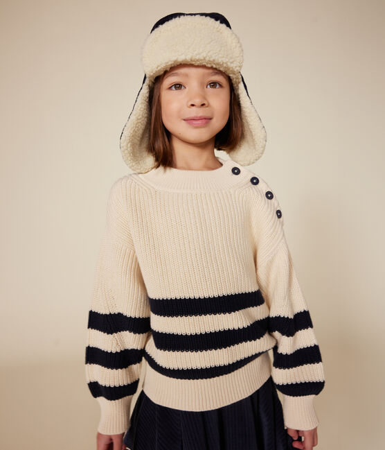 Kinder-Pullover aus Baumwolle für Mädchen weiss AVALANCHE/blau SMOKING