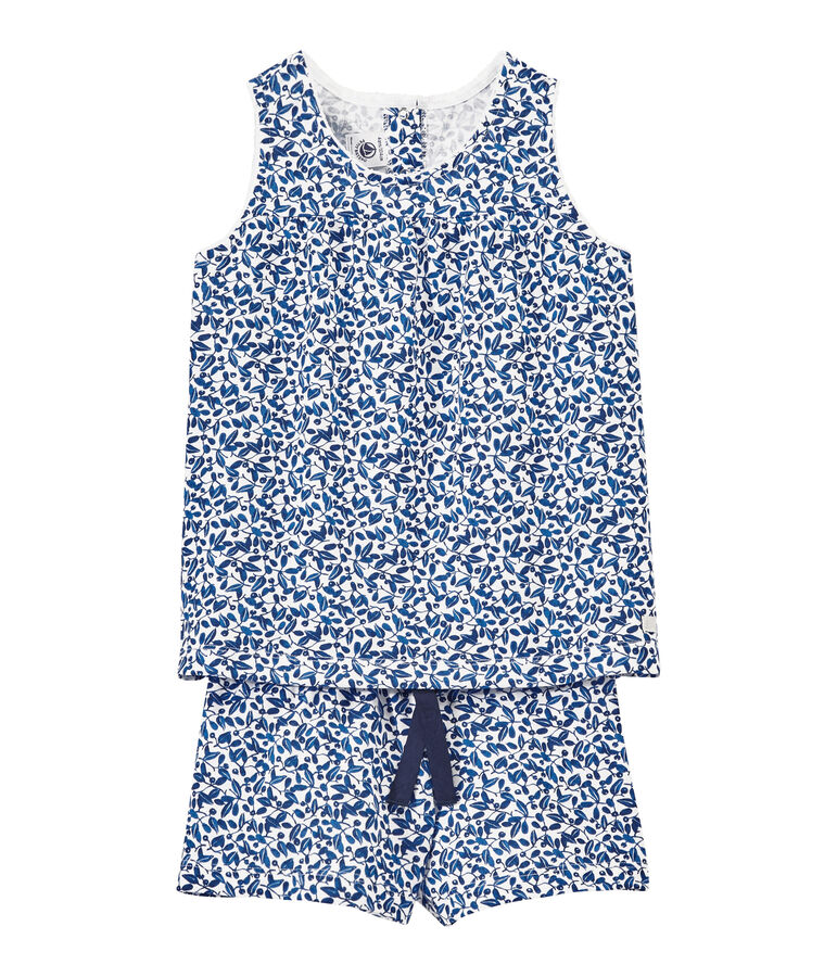 Kurzer bedruckter M&auml;dchen-Schlafanzug aus feinem Jersey weiss/vielfarbig