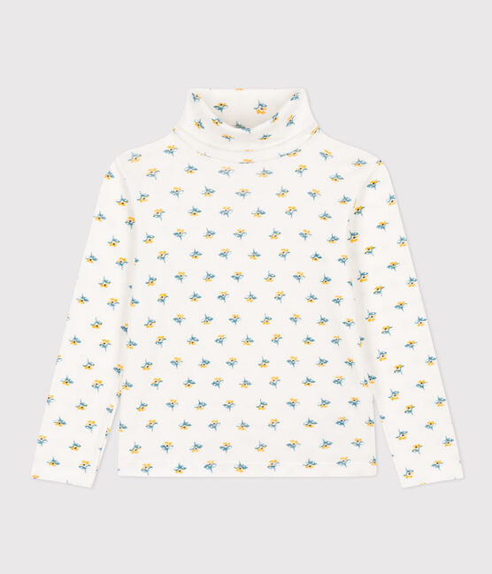 Kinder-Rollkragenshirt aus Baumwolle mit Blumenmuster für Mädchen weiss MARSHMALLOW/weiss MULTICO