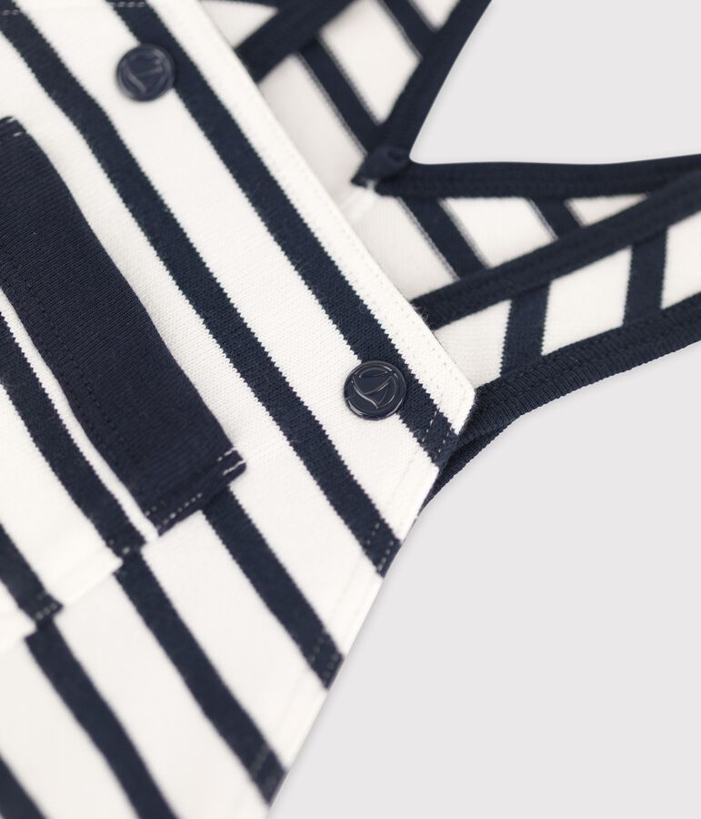 Lange Baby-Latzhose aus Bio-Jersey weiss MARSHMALLOW/blau SMOKING