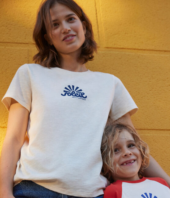 Damen-T-Shirt Le Droit mit Rundhalsausschnitt aus Baumwolle naturfarben AVALANCHE