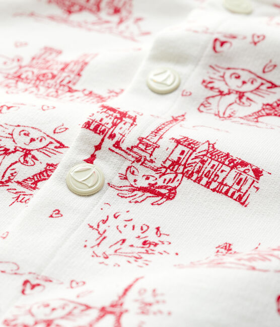 Baby-Cardigan aus bedrucktem Molton für Mädchen weiss MARSHMALLOW/rot TERKUIT