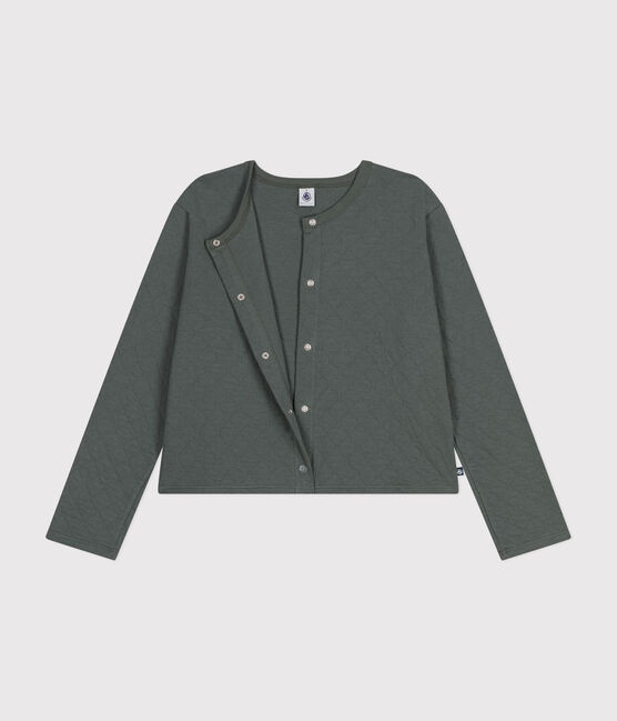 Damen-Cardigan aus Doppeljersey mit Druckknöpfen grün THUYA