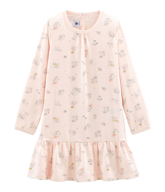 Nachthemd aus dünner Baumwolle für kleine Mädchen rosa FLEUR/weiss MULTICO