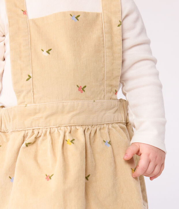 Baby-Kleid aus Fein-Cord mit Blumenstickerei beige/vielfarbig