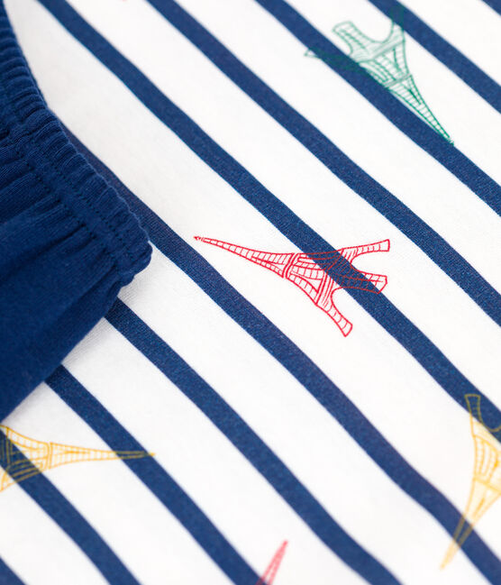 Kinder-Kurzpyjama aus Baumwolle mit Paris-Motiv blau MEDIEVAL/weiss MULTICO