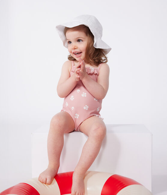 Einteiliger Baby-Badeanzug mit Rüschen und Blumenmuster rosa CHARME/weiss MARSHMALLOW