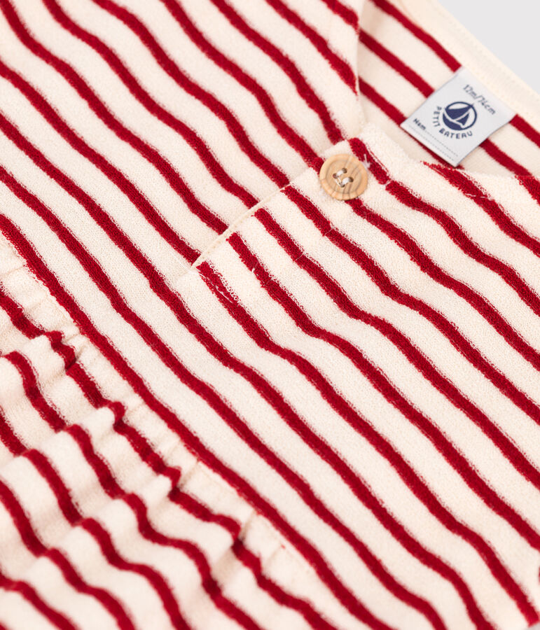 Kurz&auml;rmeliges Babykleid aus Frottee naturfarben/rot