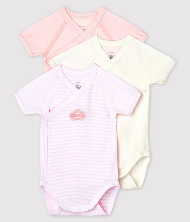 3er-Set kurz&auml;rmelige Baby-Bodys aus Bio-Baumwolle im Kimono-Schnitt mit Ringelstreifen vielfarbig
