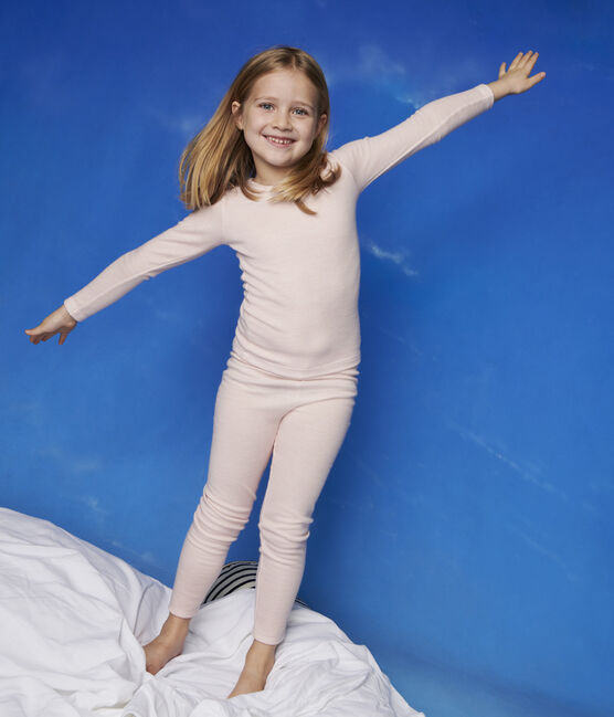 Leggins mit Ringelmuster aus Wolle und Baumwolle für Mädchen rosa CHARME/weiss MARSHMALLOW