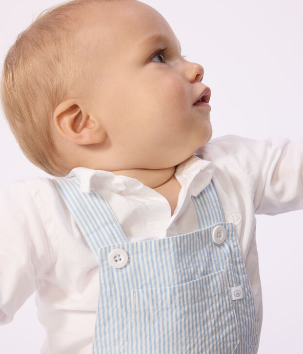 Kurzbeinige Baby-Latzhose aus Baumwolle mit Streifen blau/blau