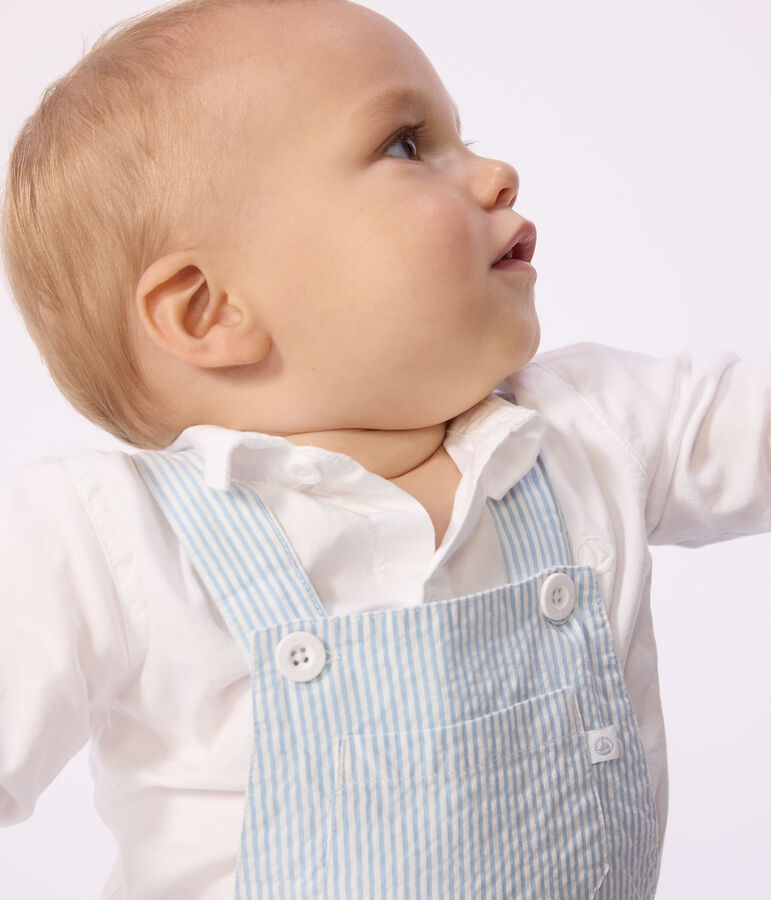 Kurzbeinige Baby-Latzhose aus Baumwolle mit Streifen blau MARSHMALLOW/ FLO