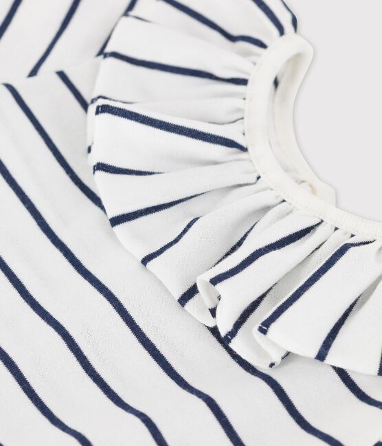 Kurzärmelige Babybluse aus gestreiftem Jersey weiss MARSHMALLOW/blau SMOKING