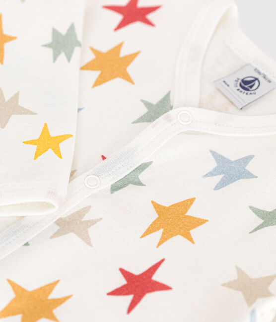 Gemusterter Baby-Pyjama ohne Füße aus Baumwolle weiss MARSHMALLOW/weiss MULTICO