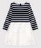 Langärmeliges Kinderkleid aus Baumwolle und Tüll für Mädchen blau SMOKING/weiss MARSHMALLOW