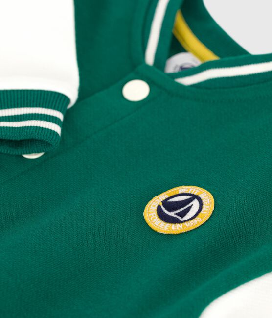 Baby College-Jacke aus zweifarbiger Baumwolle grün EVERGREEN/ MILK